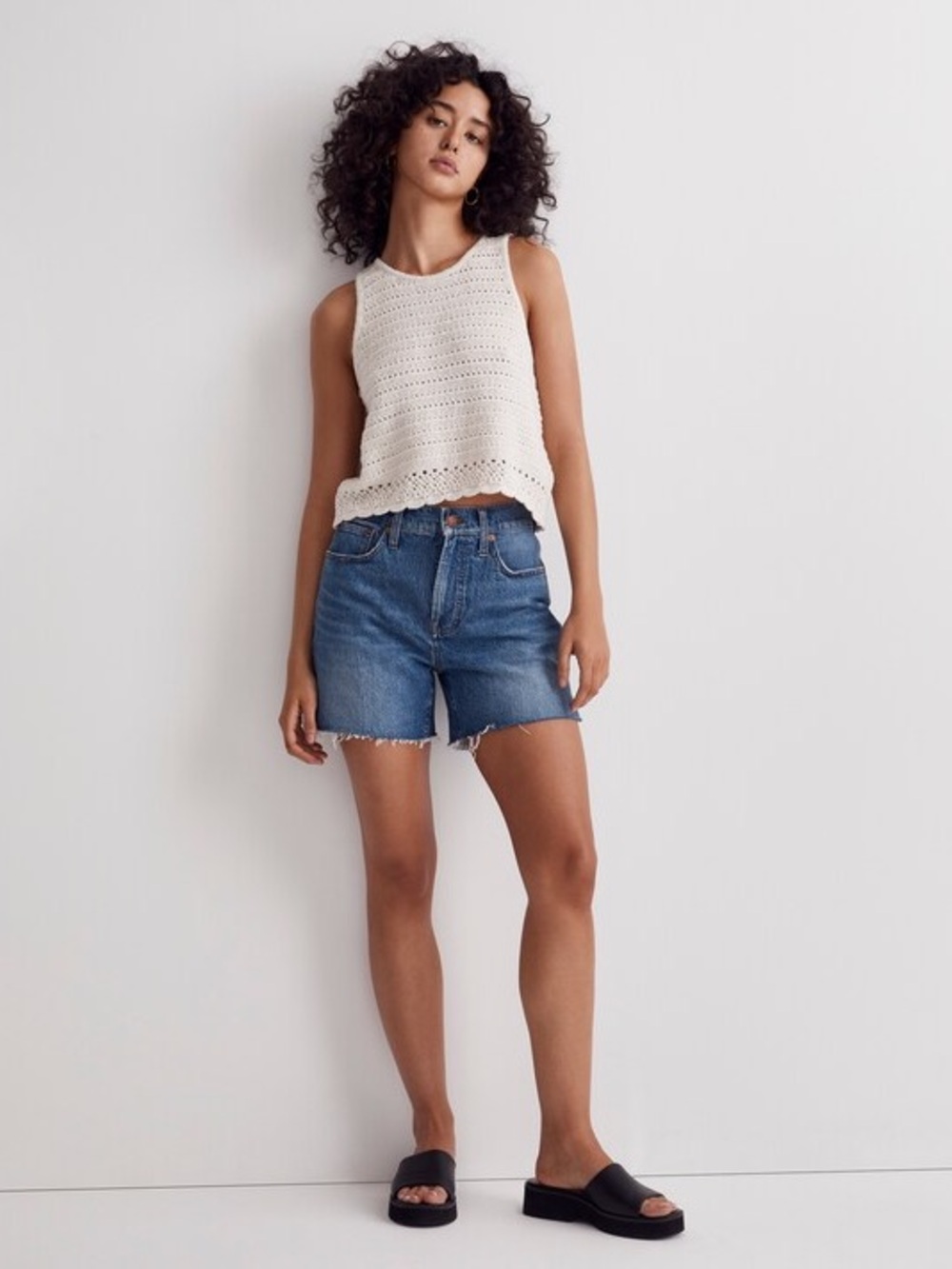 Madewell Kellen Crocheted Cream Sweater Tank with Scalloped Hem - Picture 4 of 8